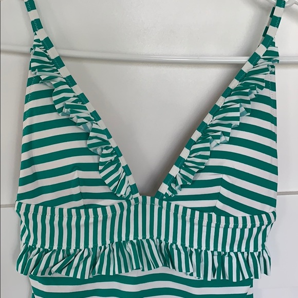 JCrew Green Stripes Ruffle One Piece Size 2 NWT - Picture 3 of 4